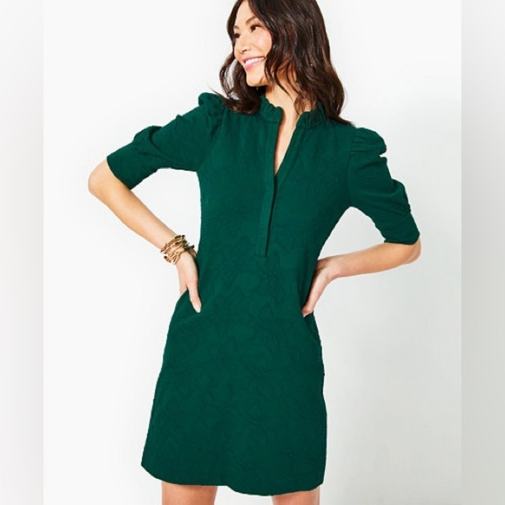 Lilly Pulitzer Elsey Floral Jacquard Puff Sleeve Dress vacation travel
